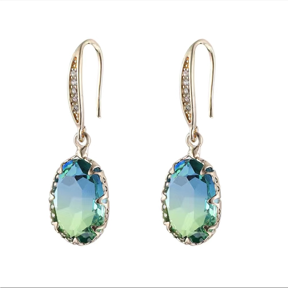 New Bright Oval Gemstone Pendant Temperament Tourmaline Earrings